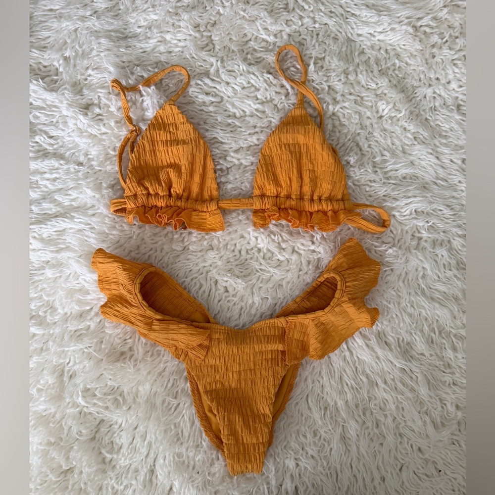 Montce Orange Ruffle Triangle Bikini Set - Picture 1 of 10